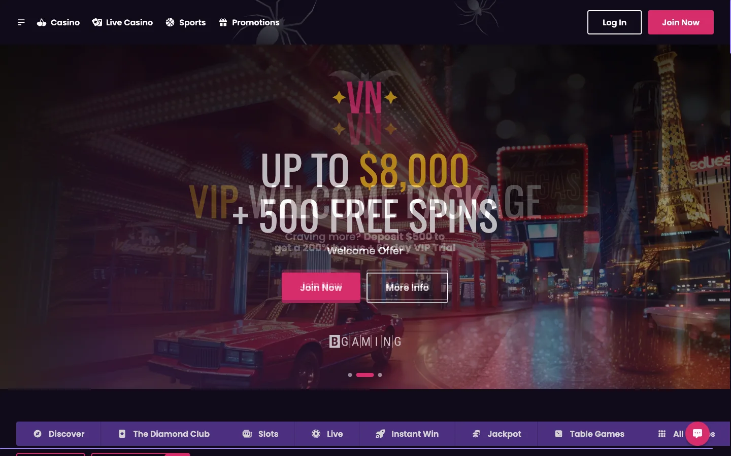 Vegas Now Casino Canada front page where the cashier and deposit methods are reached after sign-in